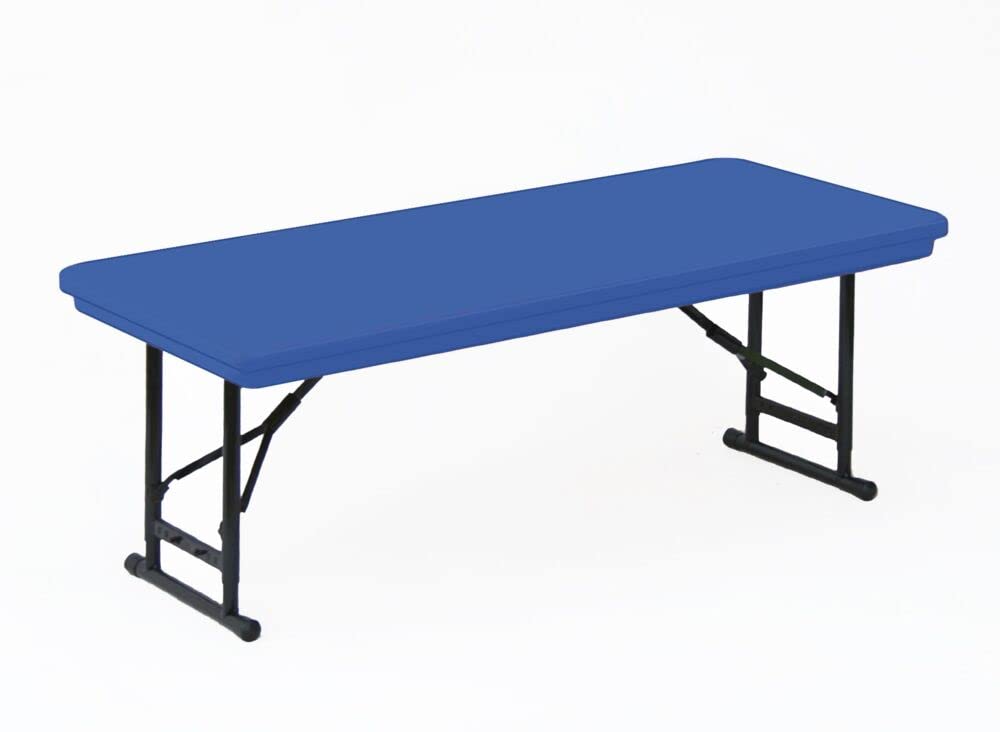 30"x72" Short Commercial Folding Table, Height Adjustable (17"-27") Blue Light Weight, Waterproof, Virtually Indestructible Blow Molded Plastic Top, Steel Ladder Frame, Made in The USA