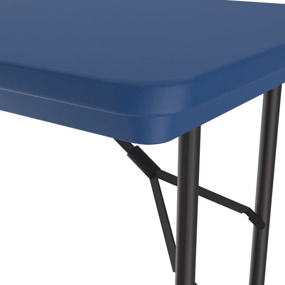 30"x72" Short Commercial Folding Table, Height Adjustable (17"-27") Blue Light Weight, Waterproof, Virtually Indestructible Blow Molded Plastic Top, Steel Ladder Frame, Made in The USA