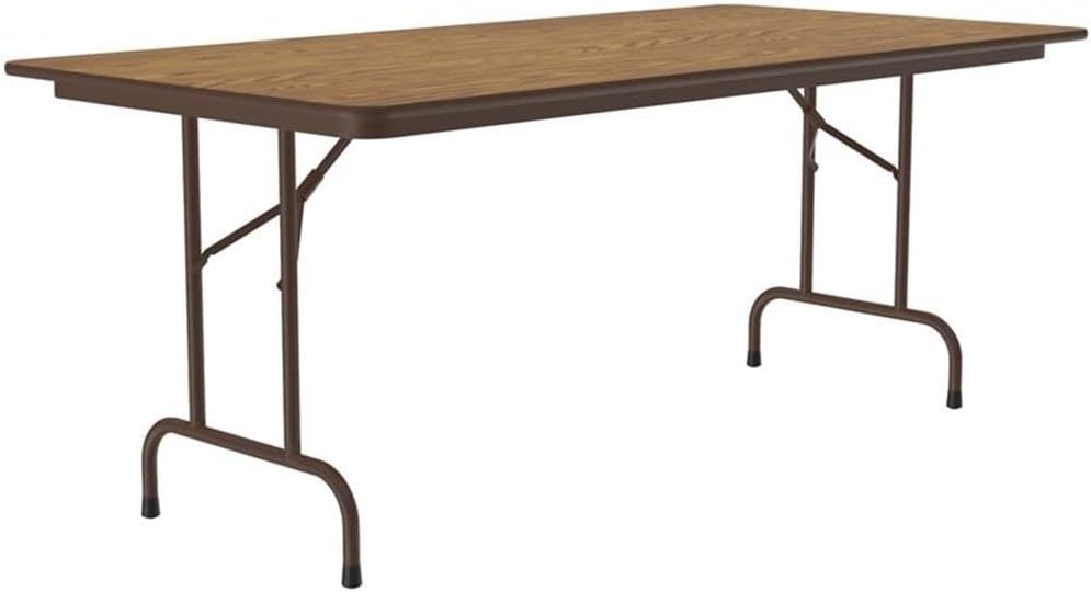 36"x96" Commercial Duty Small Folding Table, Medium Oak Melamine Top, 5/8" Thick Core, Made in USA, Portable, Strong Steel Apron