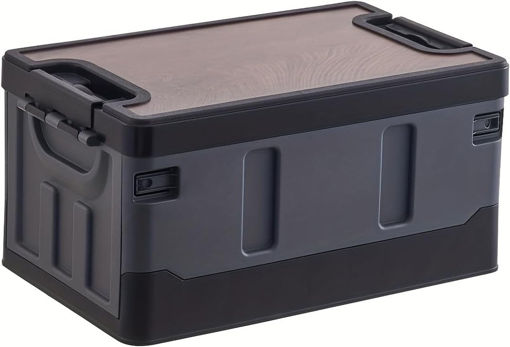 Collapsible Storage Bins with Lids, Portable Foldable Box with 2 Side Doors, Organizing Stackable Storage Cases Large Heavy Duty Utility Crates for Camp Fishing Car RV (Medium-35L)