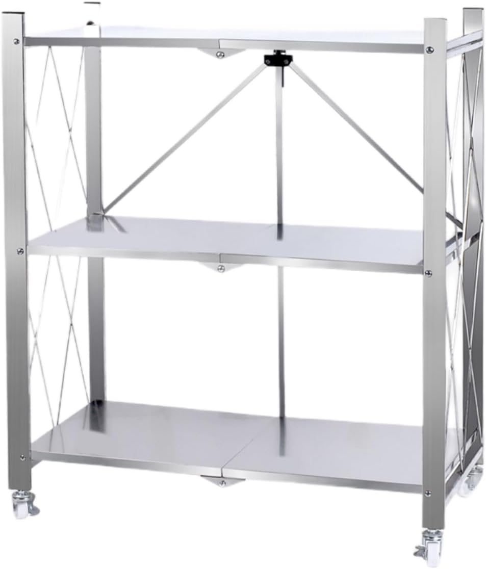 Folding Storage Rack Installation,Multi-Layer Stainless Steel Rack Household Use,Removable Trolley,for Living Room Bathroom(71x34x88cm)