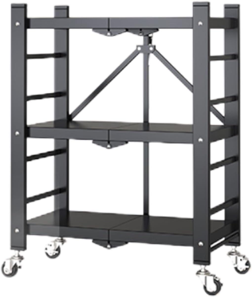 Free Installation Folding Storage Rack,Multi-layer Floor Rack,Removable Microwave Pot Storage Rack,Suitable for Living Room Bathroom(Black,71x34x85cm)