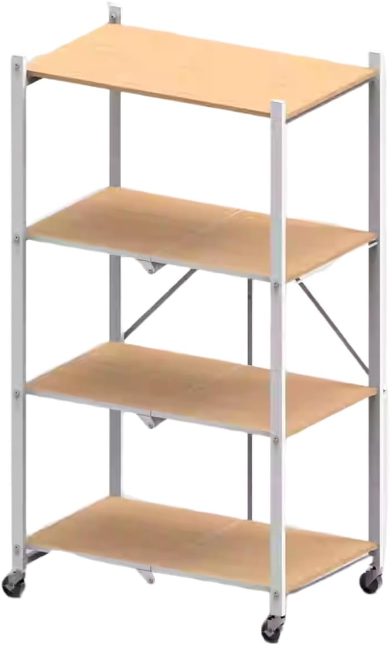 Foldable storage rack Folding Storage Rack Without Installation,Multi-layer Household Shelf,Movable Trolley,Suitable for Living Room and Bathroom Metal material, easy to install(70x44.2x126.1cm)