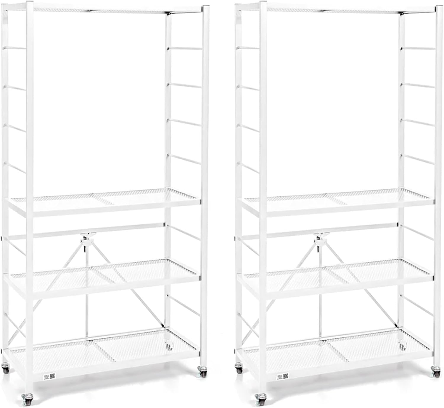 2-Pack  Storage Rack, 4-Tier Heavy Duty Folding Steel Shelves with Wheels, White