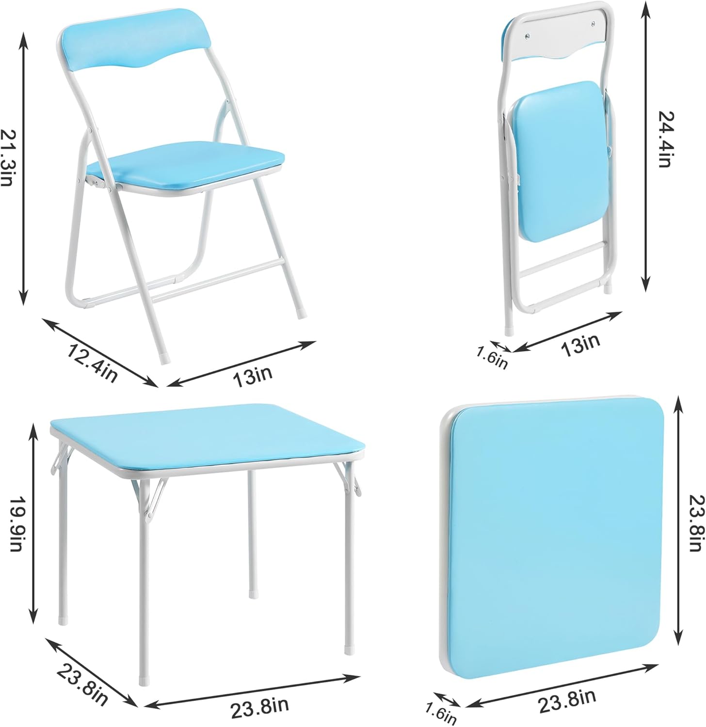 Folding Activity Table and Chairs 5 Pcs, Portable, with Ultra Soft Padded Cushion, 5 Piece Set, Baby Blue