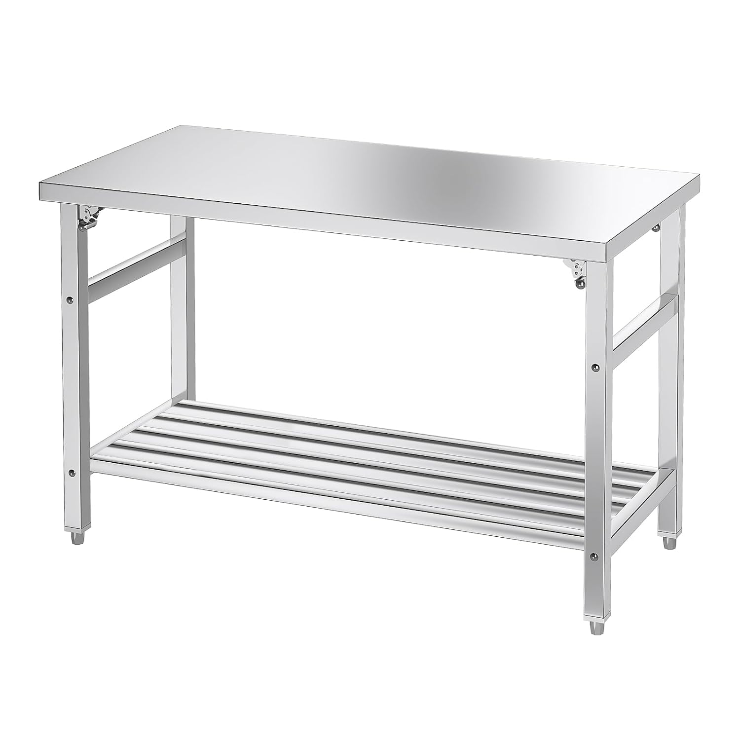 Commercial Foldable Heavy Duty Stainless Steel Table, 48 x 24 Inches Metal Prep & Work Desk with Adjustable UnderShelf and Feet for Kitchen Restaurant Home Garage Warehouse
