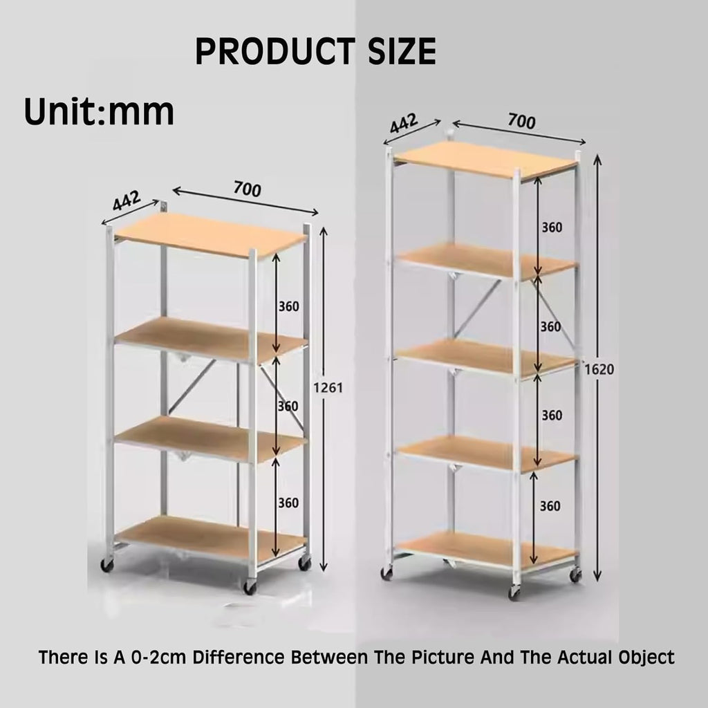 Foldable storage rack Folding Storage Rack Without Installation,Multi-layer Household Shelf,Movable Trolley,Suitable for Living Room and Bathroom Metal material, easy to install(70x44.2x126.1cm)