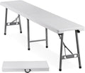 6ft Plastic Folding Bench, Portable Outdoor Bench for Picnic Camping Dining Party Garden, Soccer Multipurpose Entertaining Activities, White