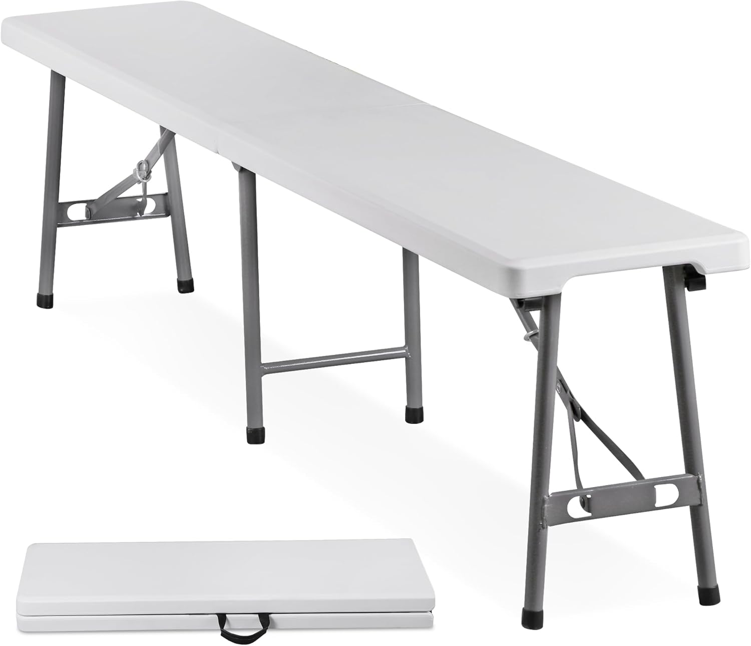 6ft Plastic Folding Bench, Portable Outdoor Bench for Picnic Camping Dining Party Garden, Soccer Multipurpose Entertaining Activities, White