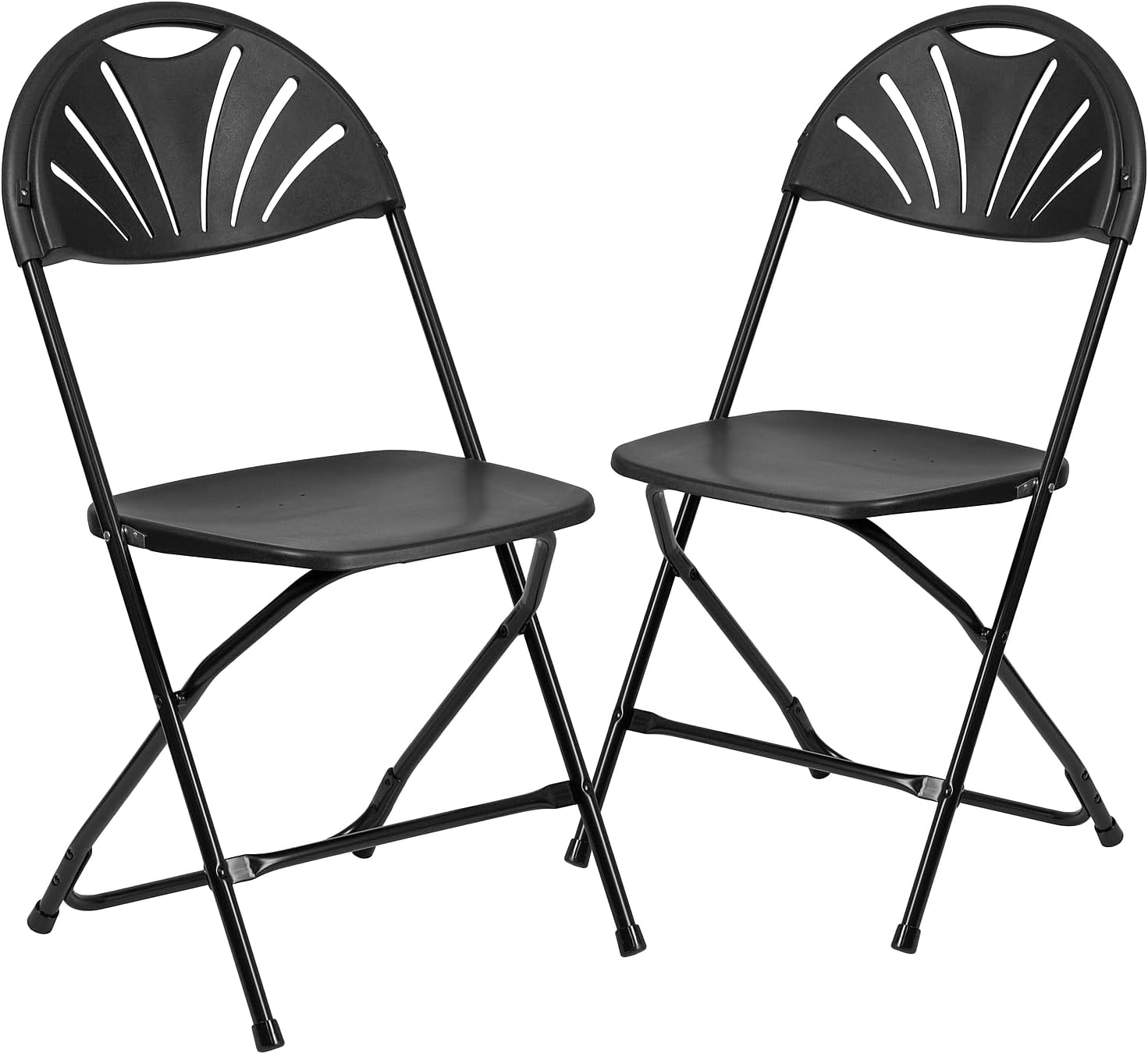 2 Pack  Series 650 lb. Capacity Black Plastic Fan Back Folding Chair