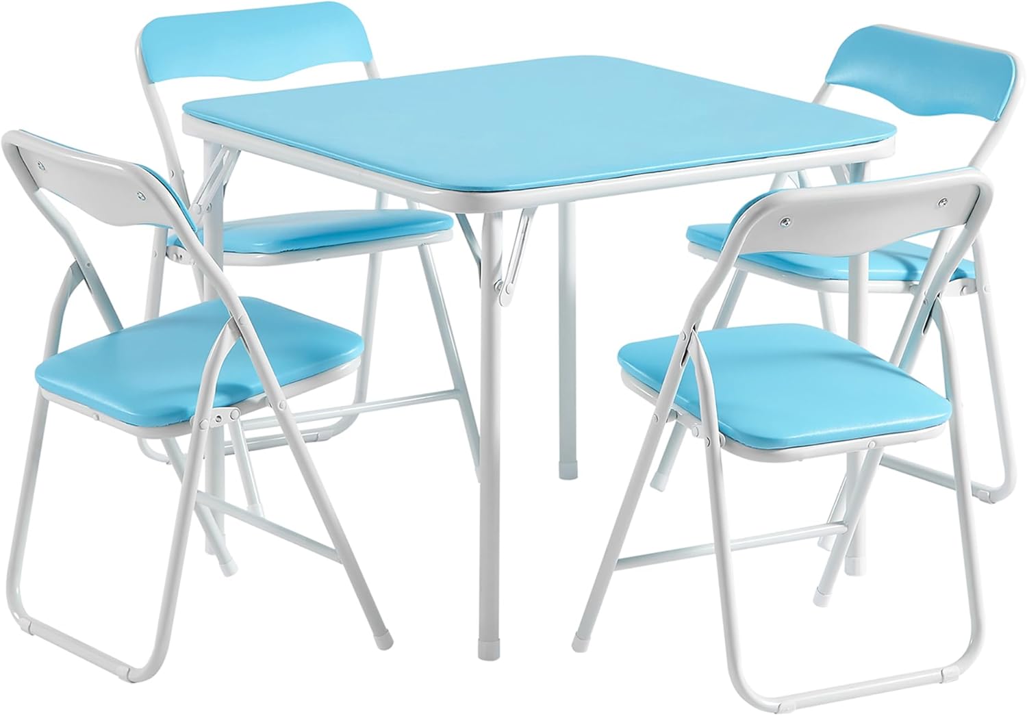 Folding Activity Table and Chairs 5 Pcs, Portable, with Ultra Soft Padded Cushion, 5 Piece Set, Baby Blue