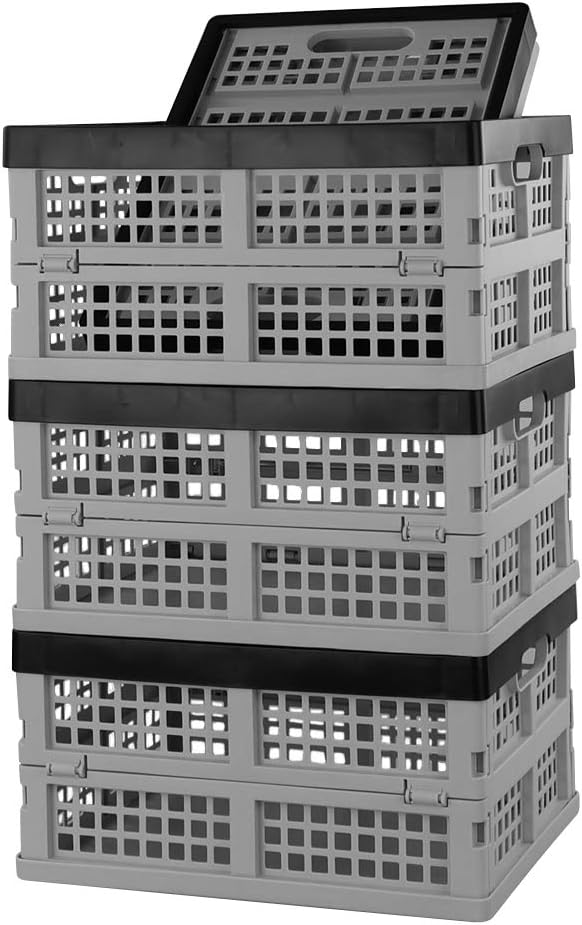 4-Pack 15 L Plastic Collapsible Storage Crates, Folding Crates, Plastic Stackable Storage Crates