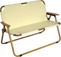 Patio Loveseat 2-Person 45" Outdoor Loveseats Folding Camping Bench Double Chair Foldable Lounge Furniture Chair with Wooden Armrest Portable for Garden,Patio,Terrace,Fishing,Picnic,Park,