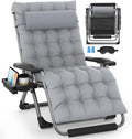Oversized Zero Gravity Chairs XXL, 33In Padded Zero Gravity Lounge Chair, Lawn Recliner, Folding Patio Reclining Chair w/Aluminum Alloy Lock, Headrest, Cup Holder, Support 500lbs, Grey