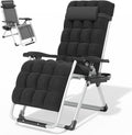 Zero Gravity Chair with Cushion, Reclining Outdoor Patio Lounge Chair, Folding Indoor Anti Gravity Recliner, Portable Lounger with Removable Cup Holder Side Tray and Pillow Headrest (Black)