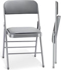 2 Pack Folding Chairs with PU Padded Cushion and Back, Commercial Grade Metal Chairs with Comfortable PU Leather Cushion for Home and Office, for Indoor and Outdoor Events (2, Gray-PU)