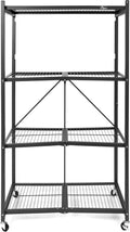 Series Foldable 4-Tier Steel Storage Rack, Pewter – Heavy-Duty Metal Shelving Unit w/ Removable Wheels for Laundry Room or Garage – Rolling Organizer for Home, Office & Warehouse