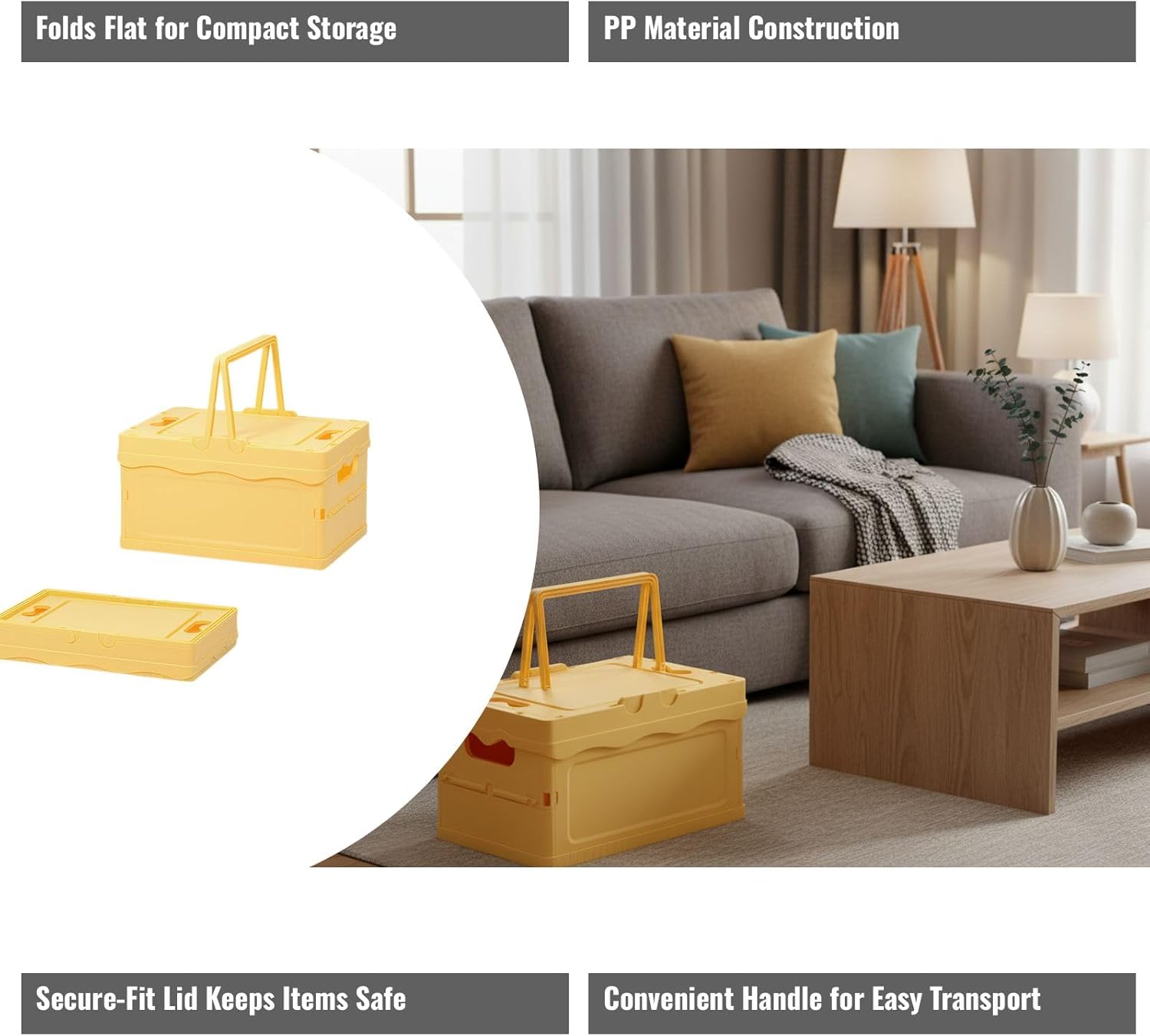 Foldable Storage Box with Handle - foldable pp Container for Space Saving & Portable Organization