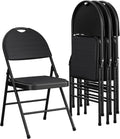 Commercial XL Comfort Fabric Padded Metal Folding Chair with Contoured Seat Back,  lb. Weight Rating, Triple Braced, Black, 4-Pack