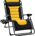 Oversized Padded Zero Gravity Chair, Folding Outdoor Patio Recliner, XL Anti Gravity Lounger for Backyard w/Headrest, Cup Holder, Side Tray, Polyester Mesh - Black/Yellow
