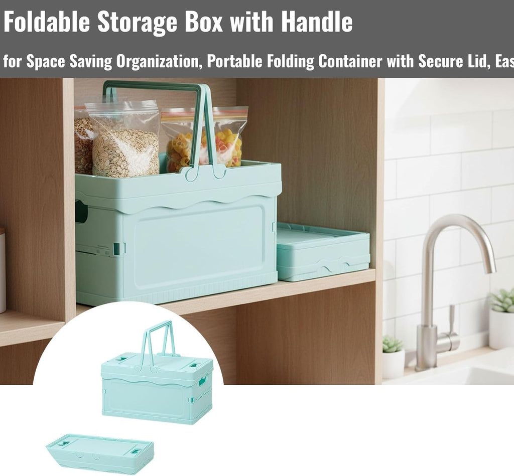 Foldable Storage Box with Handle for Home, Office, Travel - foldable Container with Secure Lid, Space Saving Design