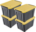 97 Quart Plastic Storage Bin, Stackable and Nestable Storage Boxes with Yellow Lids and Secure Latching Buckles, Large Storage Container (Black/Yellow, 97Quart-4Pack)