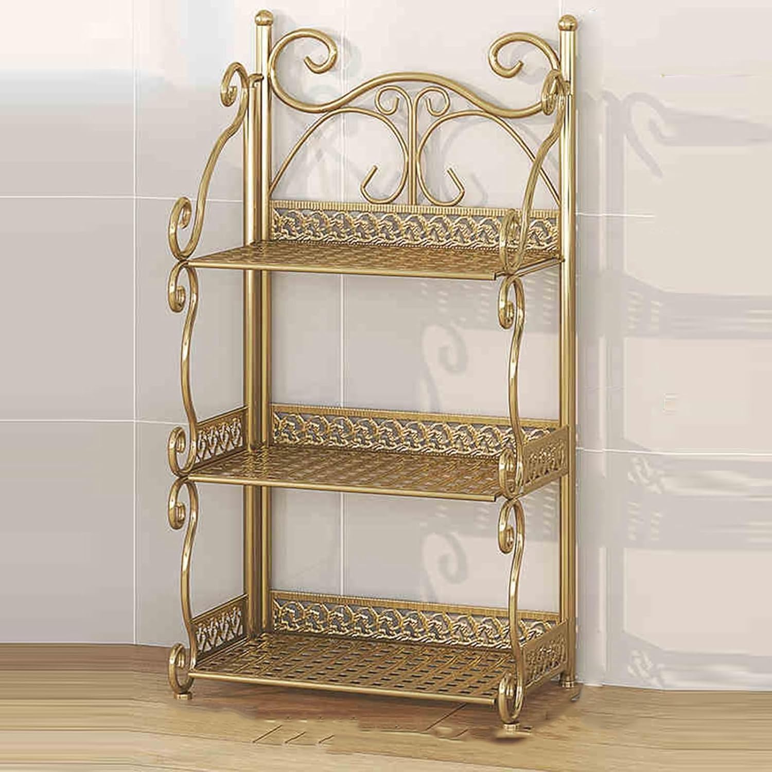 Free Installation Folding Floor-Standing Rack,Multi-Layer Household Shelf,Metal Storage Rack,Suitable for Living Room Bathroom(Color 1,34x21x65cm)