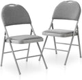 Folding Chairs Set of 2, Heavy Duty Metal Folding Chairs with Padded Fabric Seats, Big Backrest Foldable Chair for Outdoor & Indoor & Dining & Party, Grey