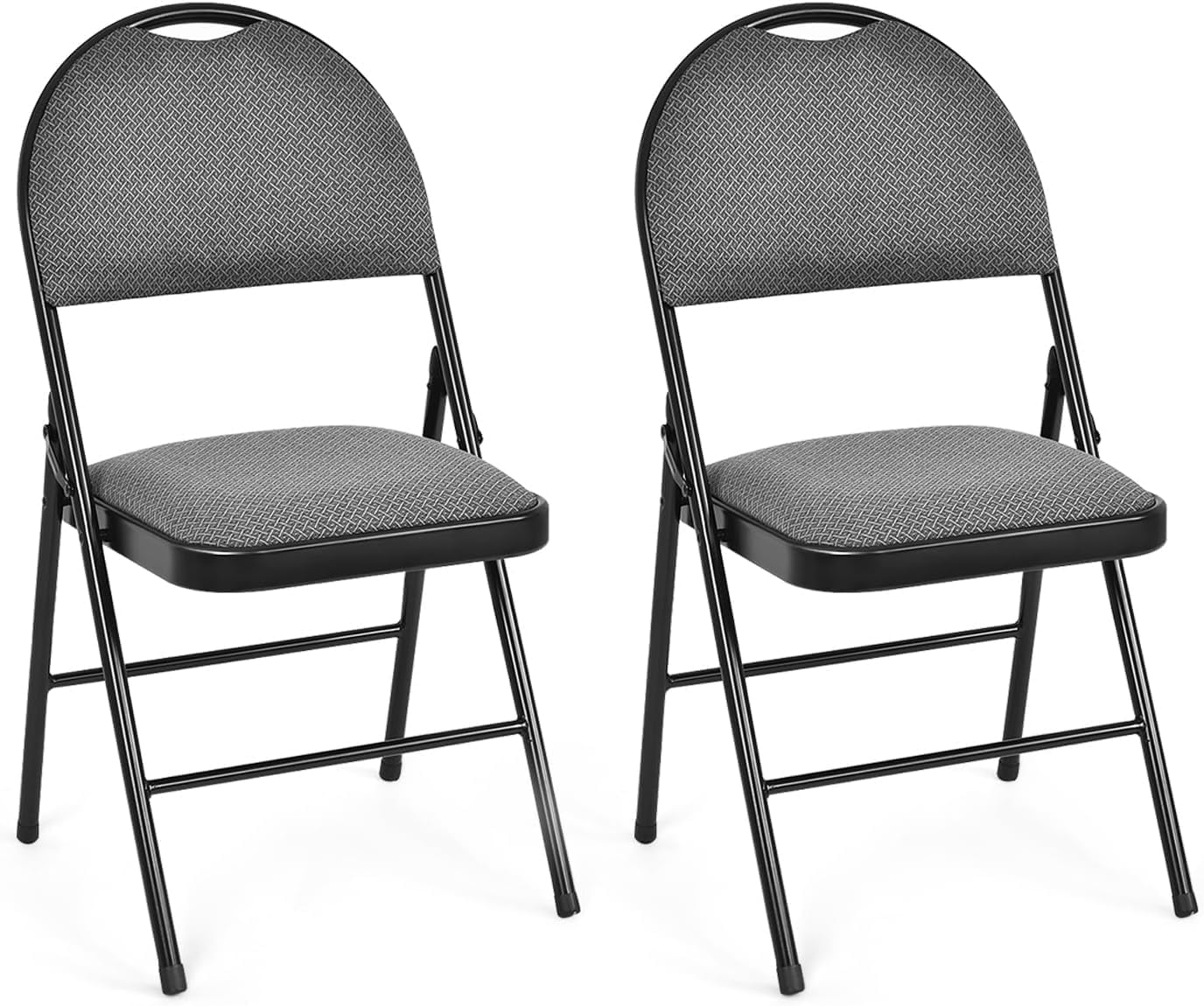 2 Pack Folding Chairs, Heavy Duty Foldable Chairs with Cushioned Seat & Back, Padded Dining Chairs with Metal Frame for Indoor Outdoor Home Office Event Wedding Party, Gray