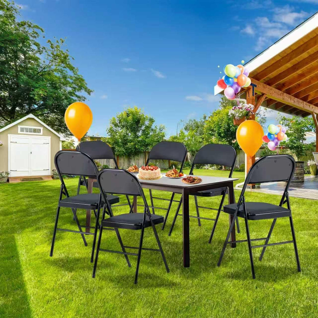 4 Pack Black Folding Chairs-330 LBS Capacity with Padded Cushion and Back, Portable Heavy Duty Metal Frame Commercial Seat, Foldable Indoor Outdoor Chairs for Office Kitchen Dining Party Events