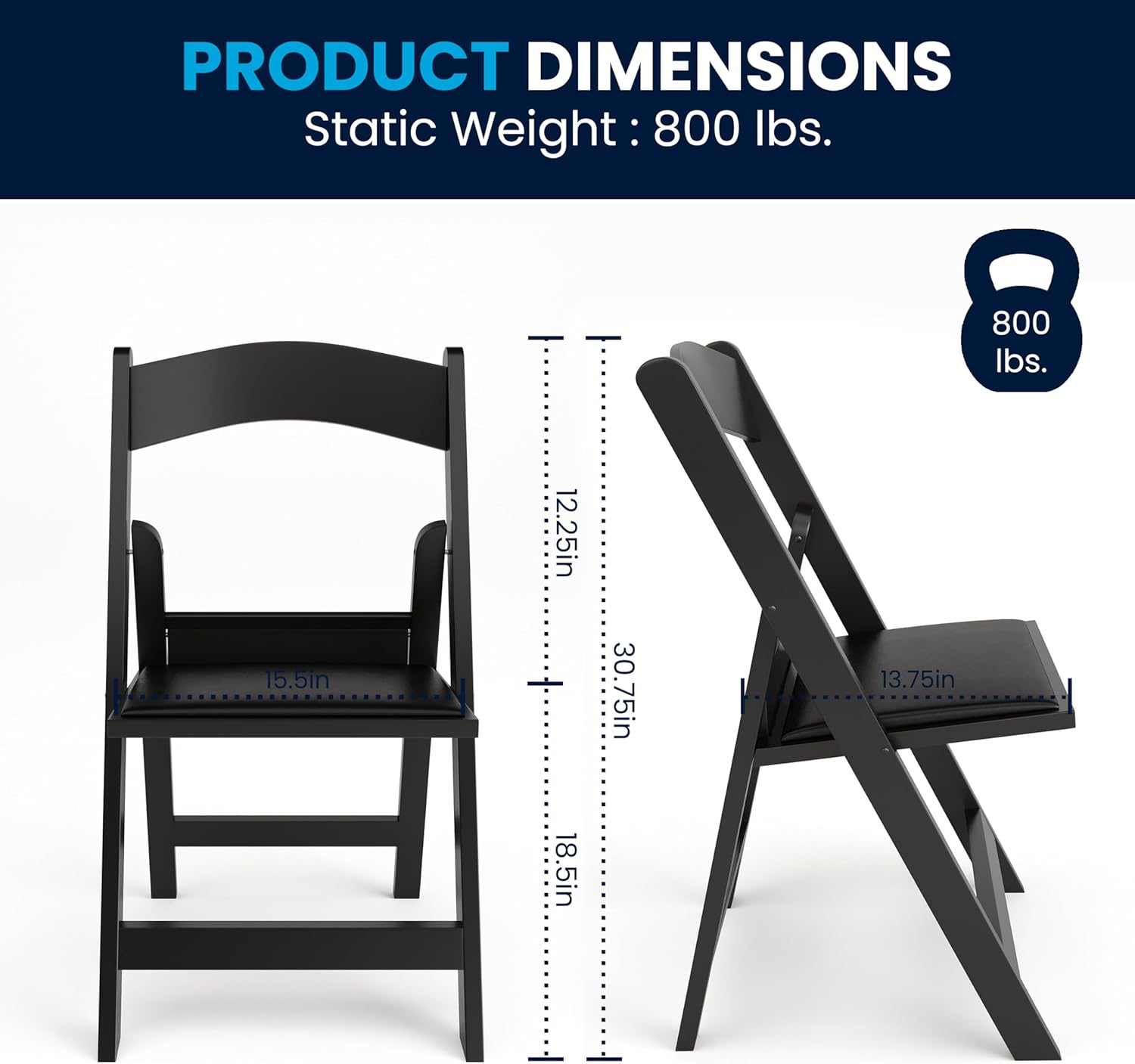 Series Folding Chair - Black Resin - 2 Pack 800LB Weight Capacity Comfortable Event Chair - Light Weight Folding Chair