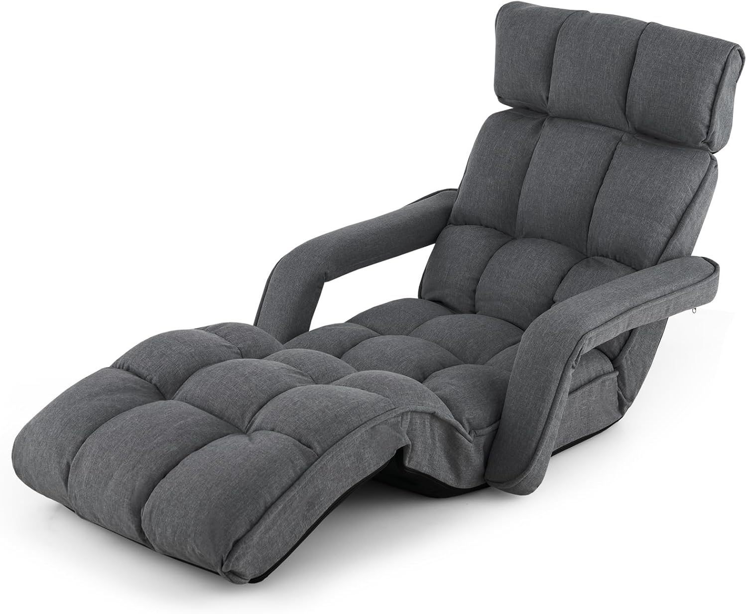 Foldable Floor Lazy Sofa, Indoor Chaise Lounge Sofa with 6 Adjustable Positions, Folding Chair Bed with Adjustable Armrests, Backrest & Footrest, Ideal for Living Room, Bedroom (Dark Grey)