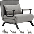 Convertible Bed Sleeper Chair,Tri-fold Upholstered Armchair Sleeper with Pillow,Folding Leisure Chaise Lounge Couch,6 Angle Adjustable Backrest Single Lazy Bed for Office (Gray, Regular)