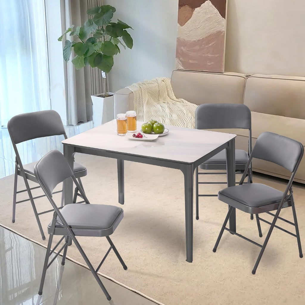 2 Pack Folding Chairs with PU Padded Cushion and Back, Commercial Grade Metal Chairs with Comfortable PU Leather Cushion for Home and Office, for Indoor and Outdoor Events (2, Gray-PU)