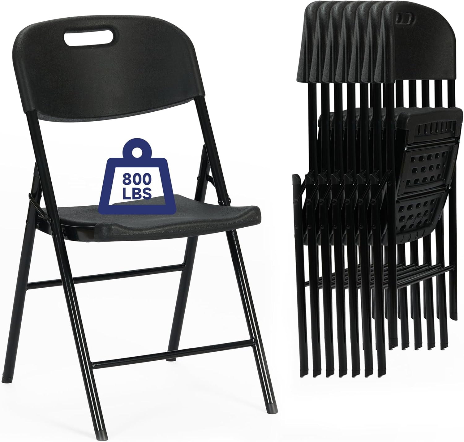 8 Pack Thicker 800 LBS Black Folding Chairs, Commercial Grade Folding Chair, Foldable Chairs for Events