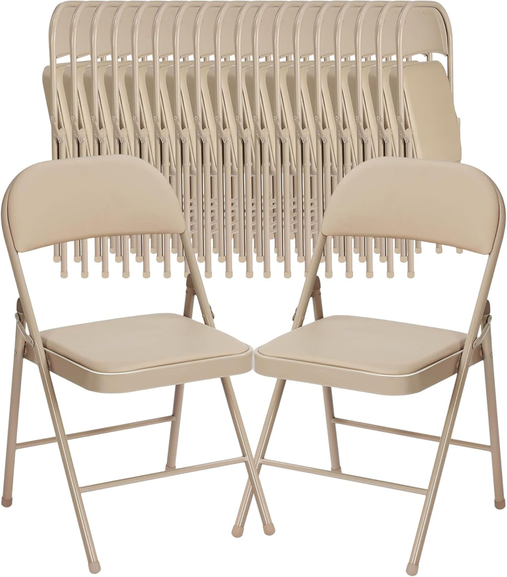 Khaki Folding Chairs 20 Pack with Padded Cushion and Back, Portable Duty Metal Frame Commercial Seat, Foldable Indoor Outdoor Chairs for Office Party Events Kitchen Dinning Wedding, 330-LBS Capacity
