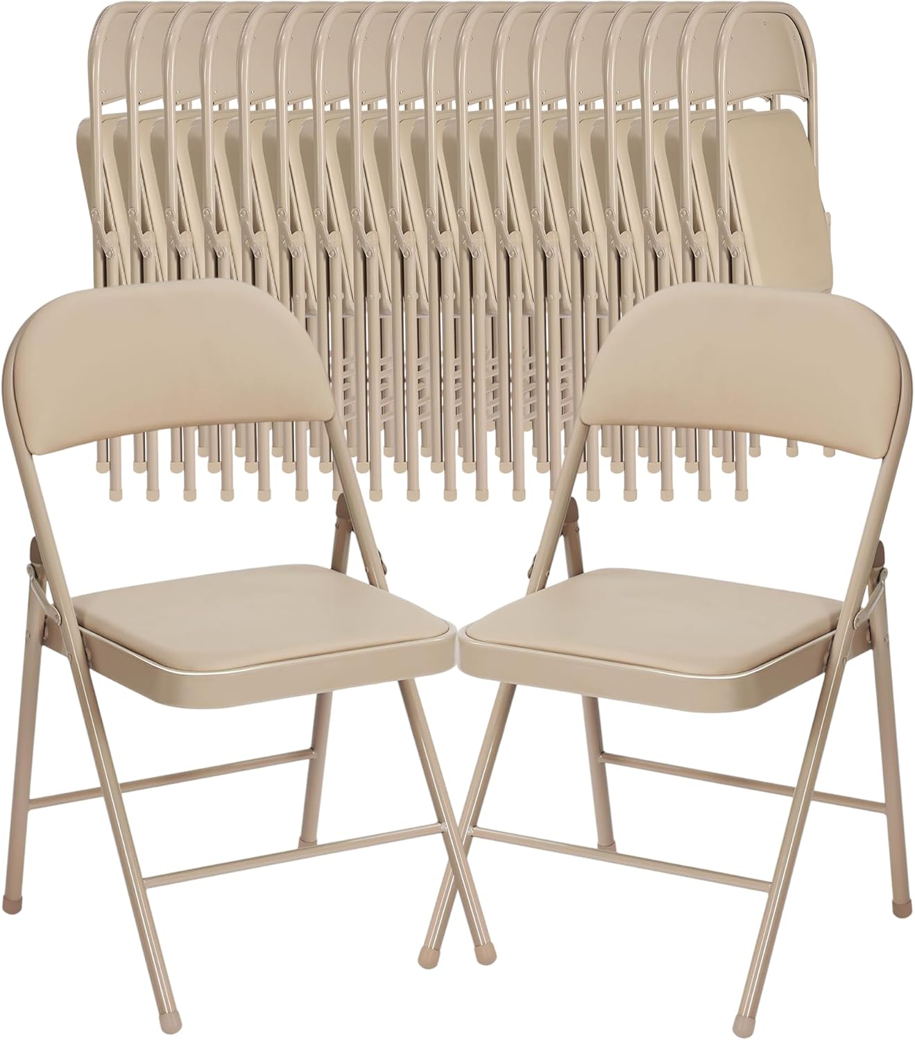 Khaki Folding Chairs 20 Pack with Padded Cushion and Back, Portable Duty Metal Frame Commercial Seat, Foldable Indoor Outdoor Chairs for Office Party Events Kitchen Dinning Wedding, 330-LBS Capacity