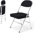 Folding Chairs with Padded Thick Seat, Durable Corduroy Fabric, Portable Stackable Commercial Folding Office Chair with Steel Frame for Events Office Wedding Party,650LB,2 Pack,Black