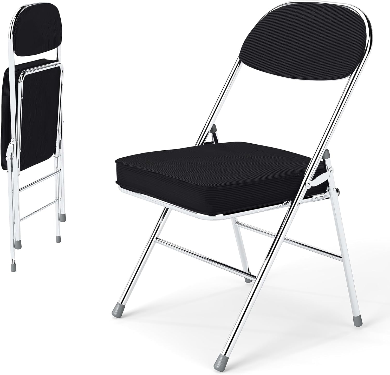 Folding Chairs with Padded Thick Seat, Durable Corduroy Fabric, Portable Stackable Commercial Folding Office Chair with Steel Frame for Events Office Wedding Party,650LB,2 Pack,Black