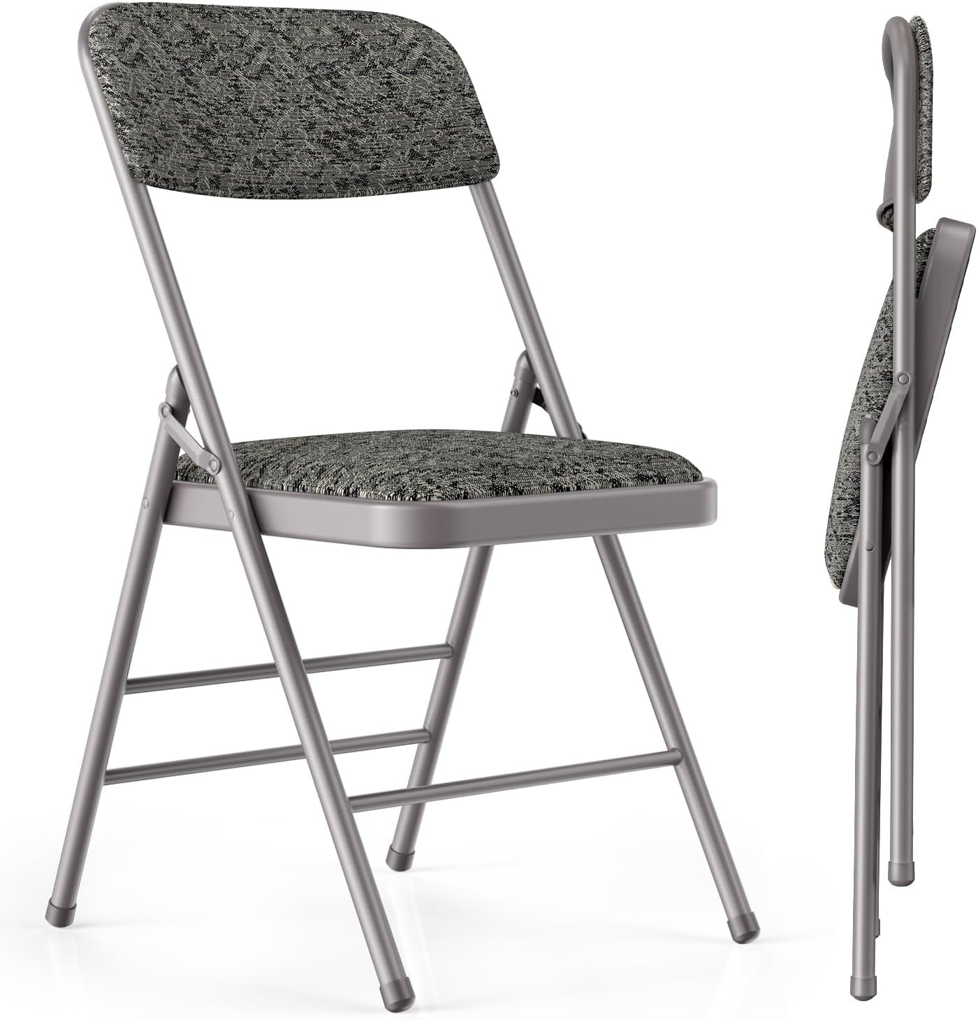 Commercial Grade Folding Chair with Padded Fabric Cushion（16"X16" |Double-hinged Legs Luxury Style|4.5kg Capacity Max Weight 150Kg for Home and Office,Indoor and Outdoor Events (2, Fabric-Grey)