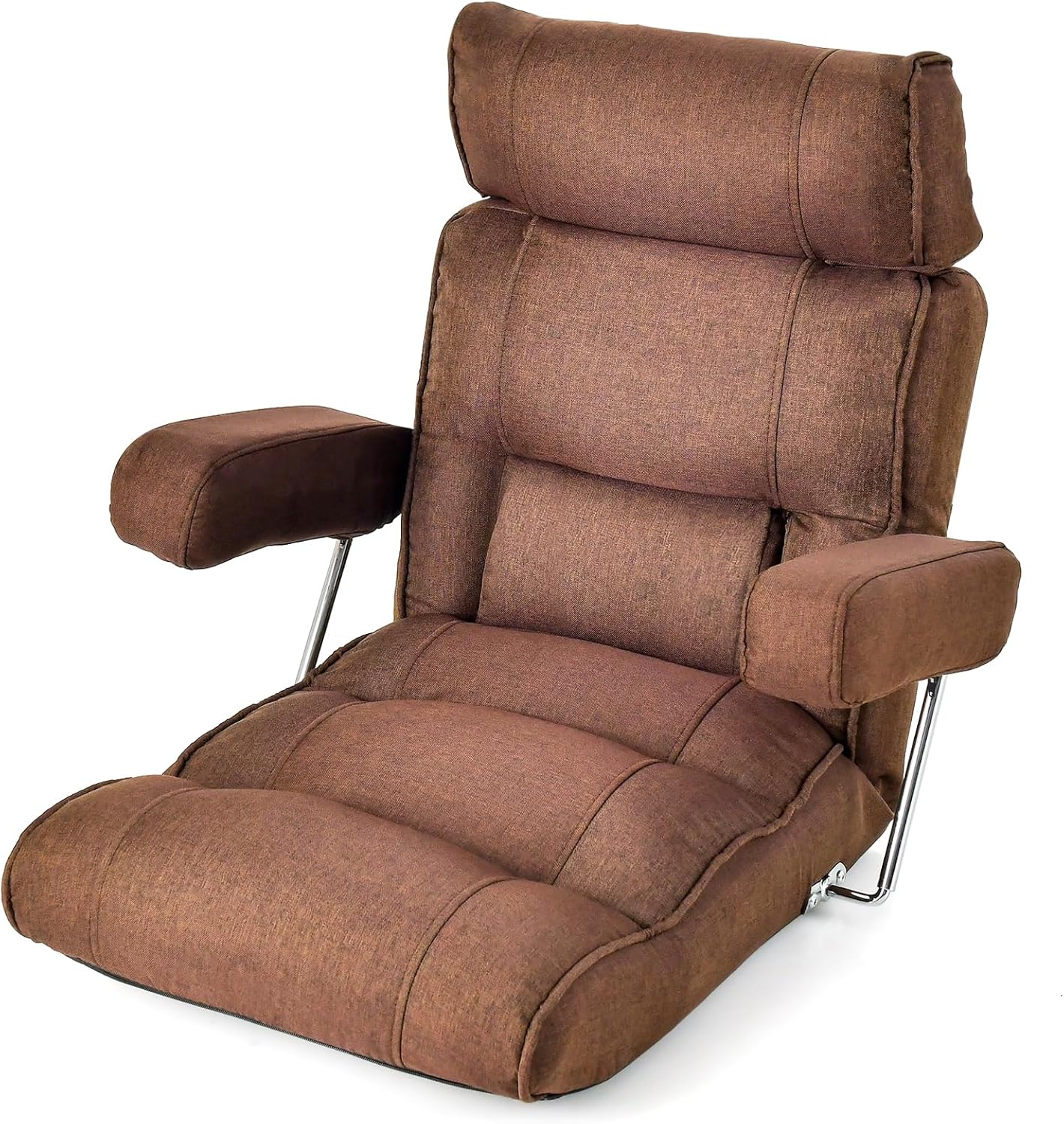 Adjustable Folding Floor Sofa Chair, Upholstered Indoor Chaise Lounge with 6-Position Adjustable Headrest, Lumbar Support, Extended Seat, Foldable Lazy Sofa Couch for Living Room, Brown