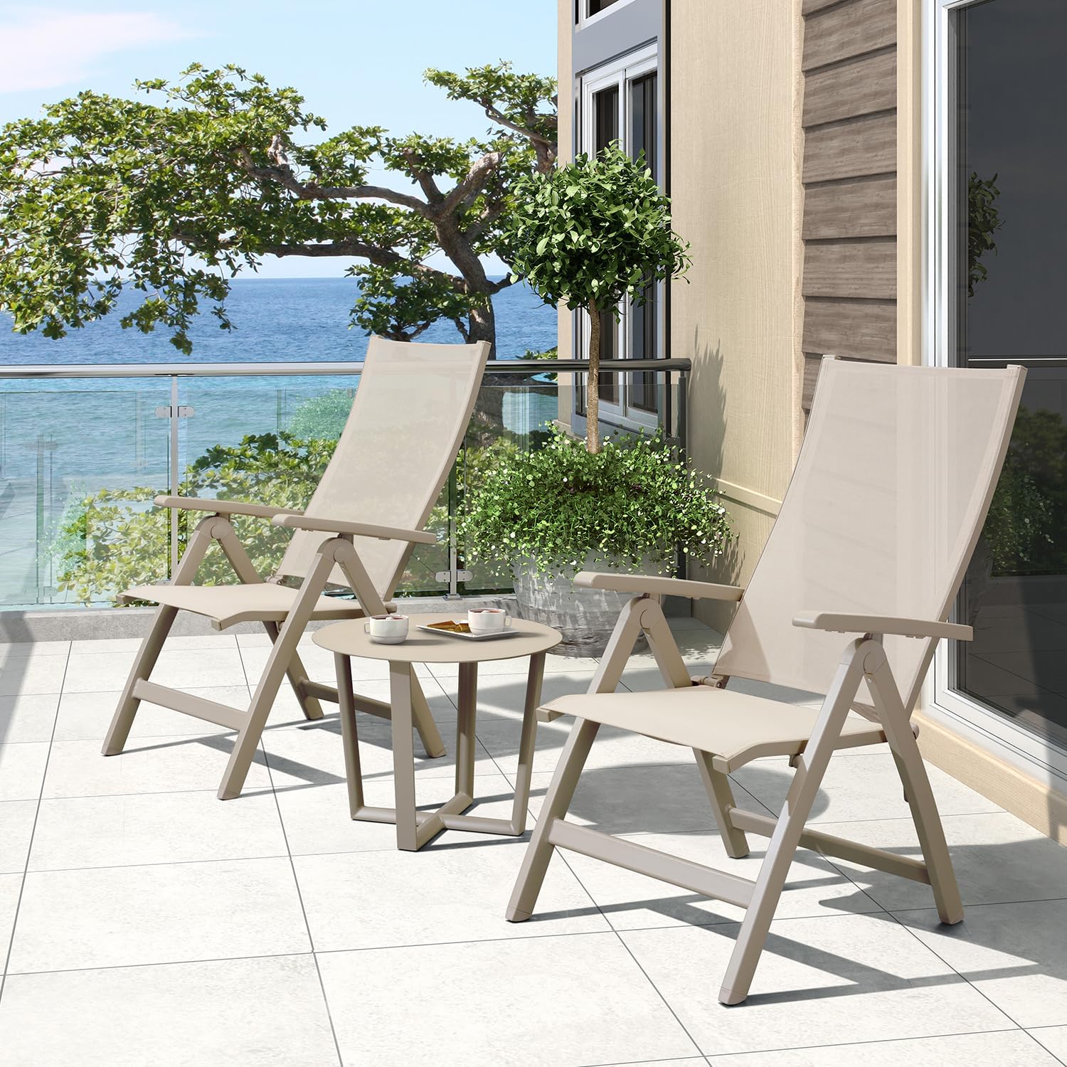 Adjustable Folding Chair, Indoor Bedroom, Outdoor Balcony, Patio, Courtyard Swimming Pool, Porch, for Comfortable Foldable Lounge Chair, Portable Cozy Recliner, Metal Frame