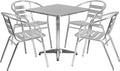 Aluminum 5-Piece Patio Dining Set with Square Table and 4 Slat Back Chairs, Indoor/Outdoor Bistro Table and Chairs Set, Silver