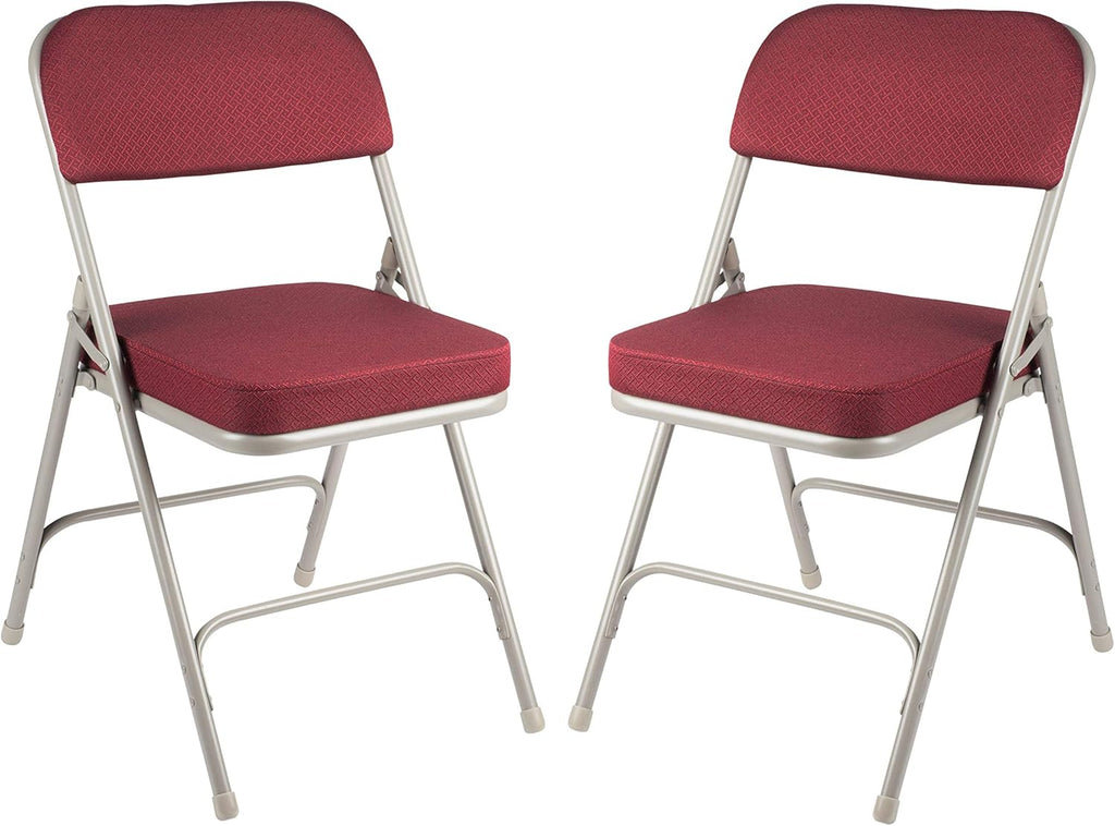 Series Heavy Duty, Industrial Grade, Premium Fabric Folding Chairs 2" Ultra Padded Seat Double Hinged Steel Frame (2 Pack, Red/Gray)