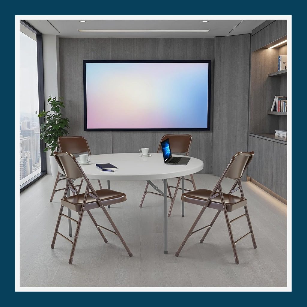 Series Premium Heavy-Duty All-Steel Folding Chairs, Triple-Braced Commercial Metal Chairs with Double Hinges, 500 lb Capacity (4-Pack, Brown)