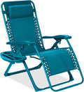 Adjustable Zero Gravity Chair, Monochromatic Color Folding Patio Recliner w/Side Tray, Headrest - Peacock
