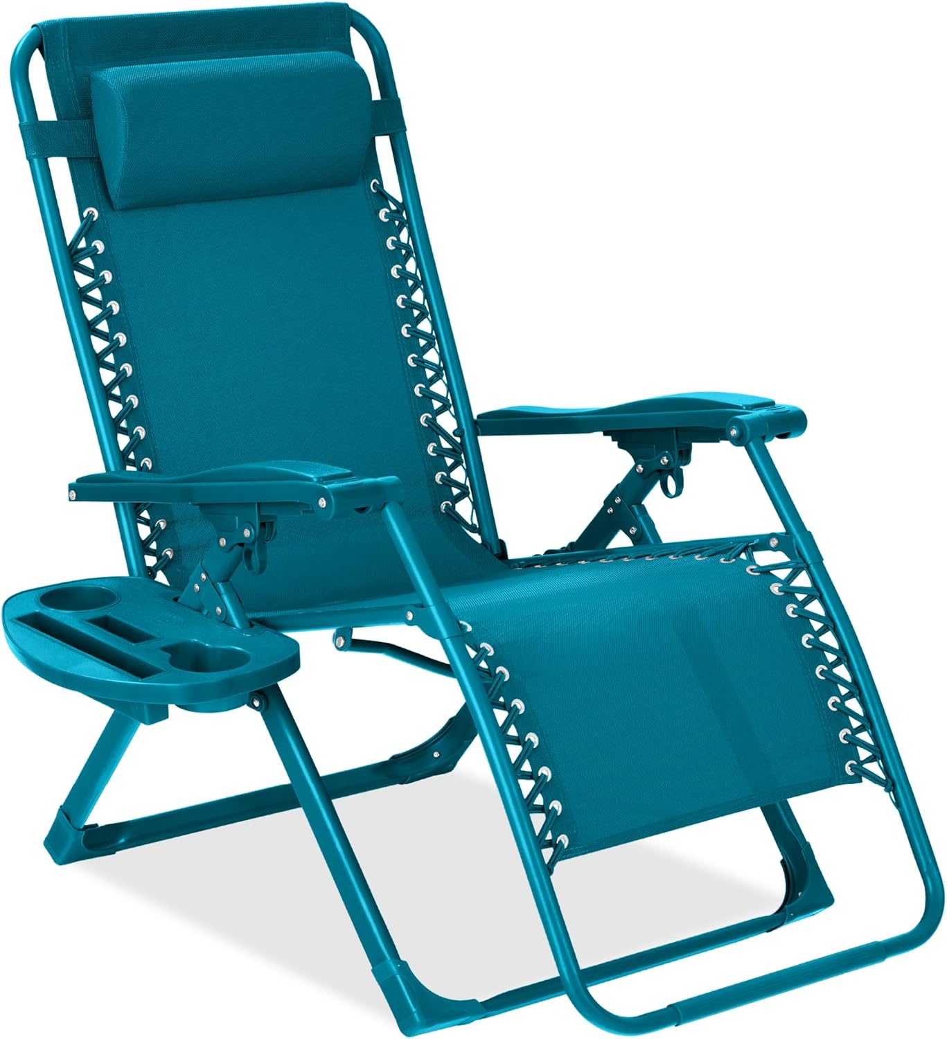 Adjustable Zero Gravity Chair, Monochromatic Color Folding Patio Recliner w/Side Tray, Headrest - Peacock