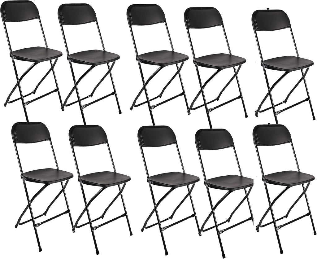 Set of 10,Black Plastic Folding Chair Steel Frame Commercial High Capacity Event Chair Lightweight Set for Office Wedding Party Picnic Kitchen Dining Church School