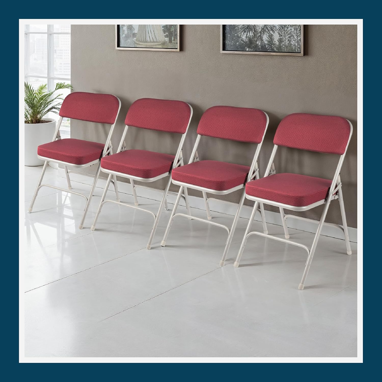 Series Heavy Duty, Industrial Grade, Premium Fabric Folding Chairs 2" Ultra Padded Seat Double Hinged Steel Frame (2 Pack, Red/Gray)