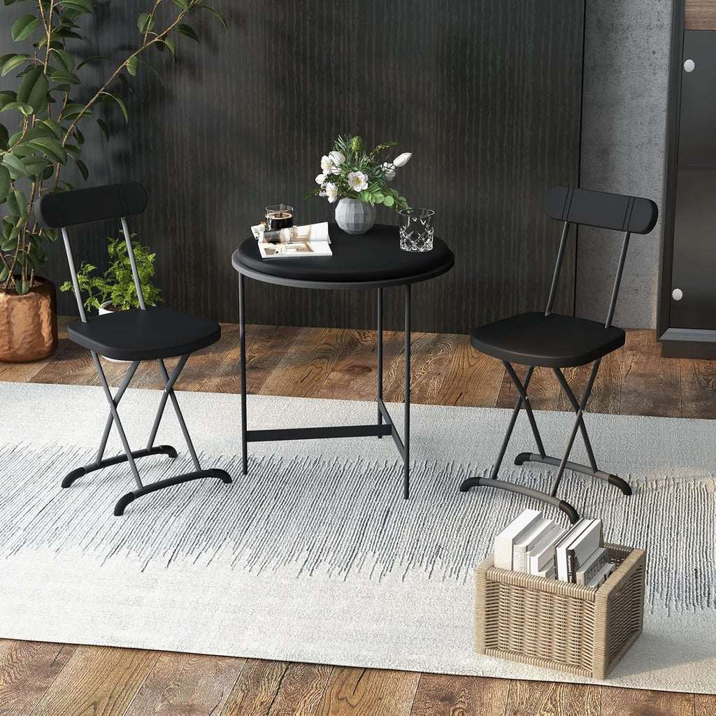 Folding Chair, 400lbs Plastic Chairs Set with Steel Frame & Ergonomic Curved Back, Indoor & Outdoor Commercial Event Seat for Meeting, Wedding, Stackable Lightweight Folding Chairs (2, Black)